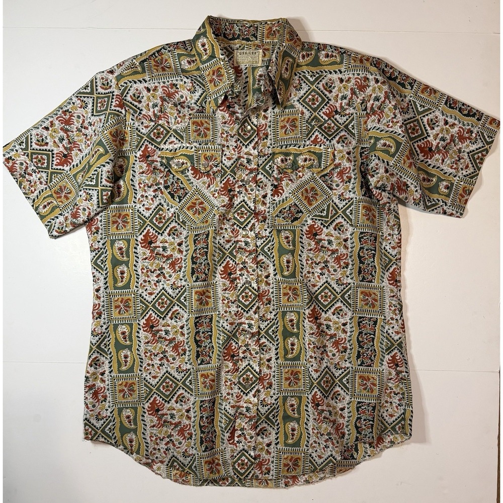 Vintage Dee Cee Floral Western Shirt Sz 16.5 Pearl Snap Shirt USA Sawtooth
